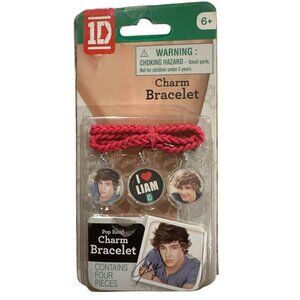 1D One Direction Pop Band PINK Braided Bracelet + 3 Round Charms I LOVE LIAM